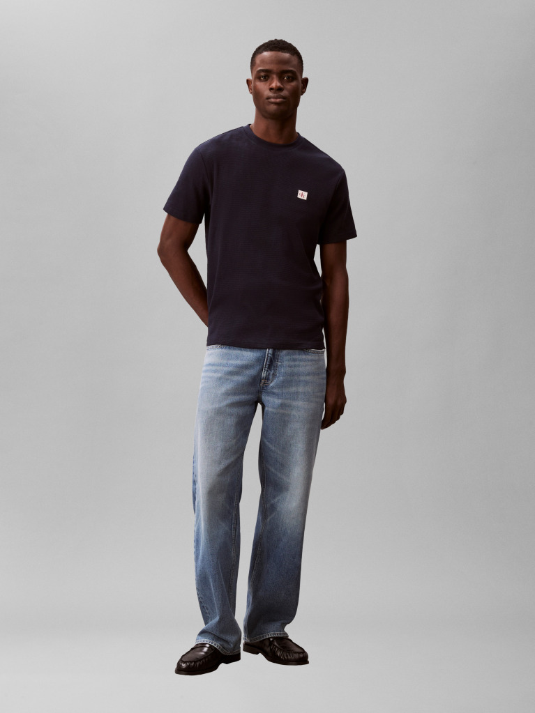 Albastru Tricou Clasic Din Material Waffle  Barbati