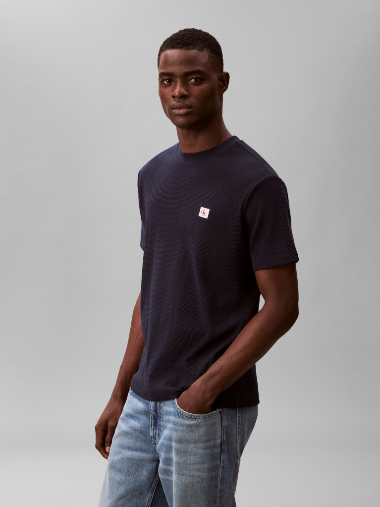 Albastru Tricou Clasic Din Material Waffle  Barbati
