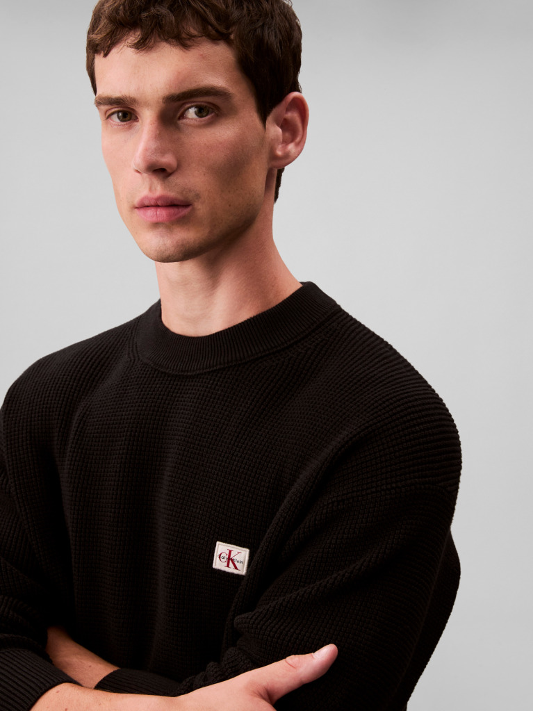 Negru Pulover Din Bumbac Waffle Cu Monograma  Barbati