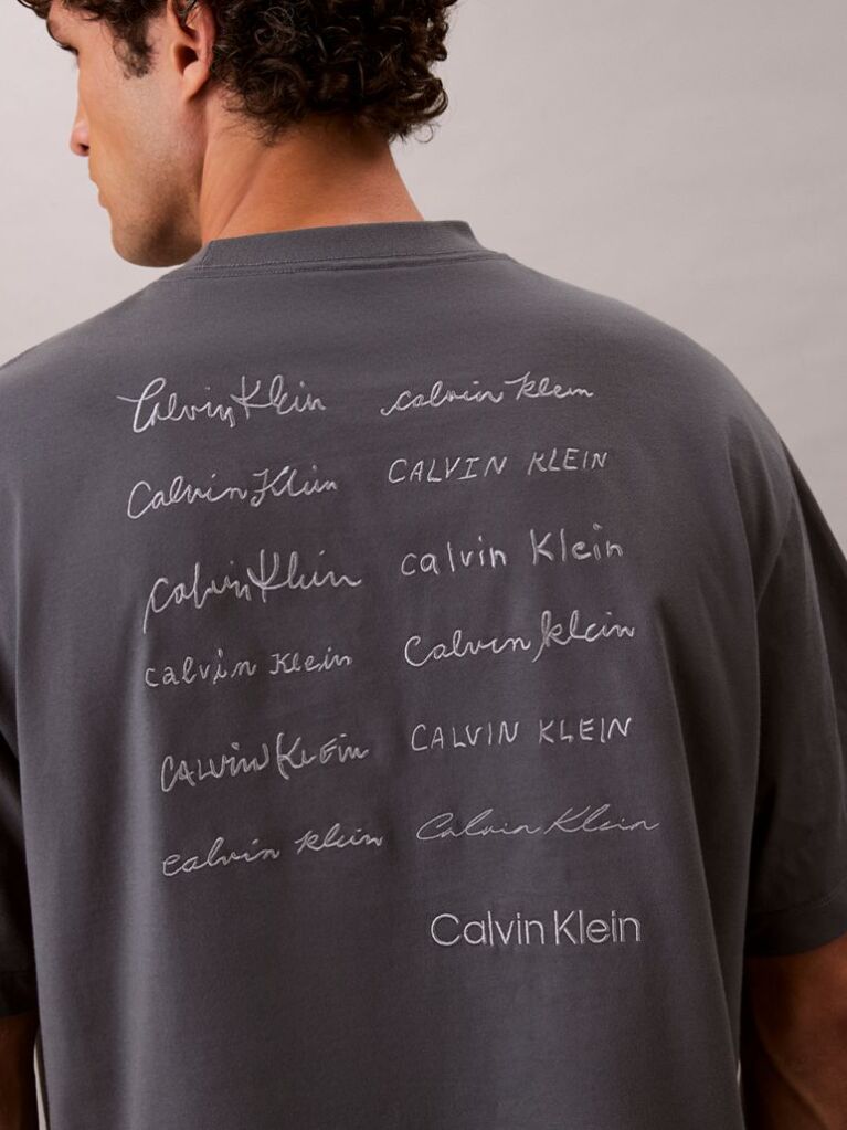 Gri Tricou Relaxat Cu Logo Script  Barbati