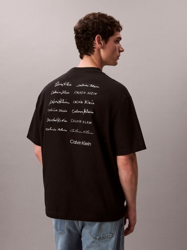 Negru Tricou Relaxat Cu Logo Script  Barbati