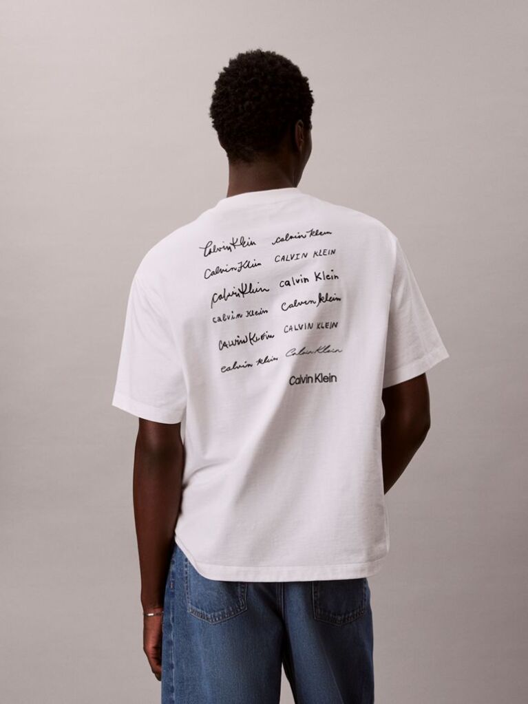 Alb Tricou Relaxat Cu Logo Script  Barbati