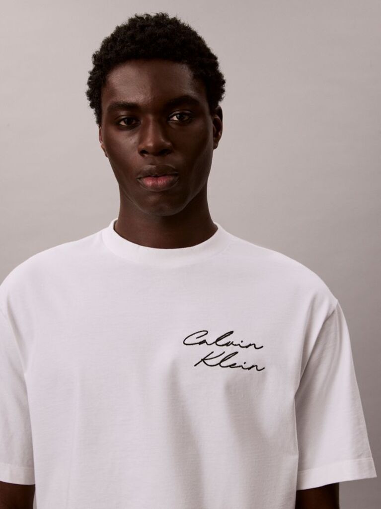 Alb Tricou Relaxat Cu Logo Script  Barbati