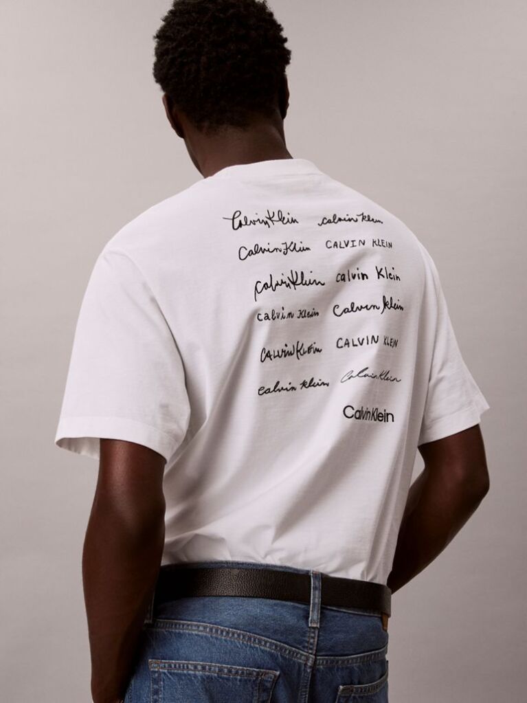 Alb Tricou Relaxat Cu Logo Script  Barbati