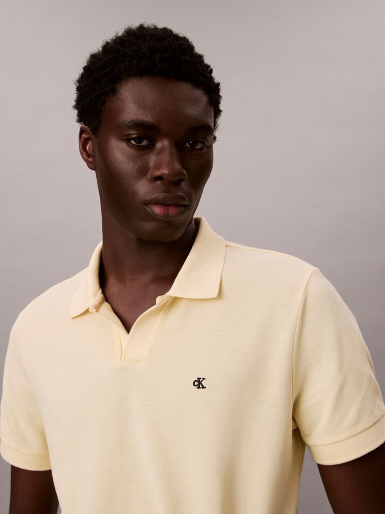 Galben Tricou Polo Din Bumbac Piqué Cu Guler Deschis  Barbati