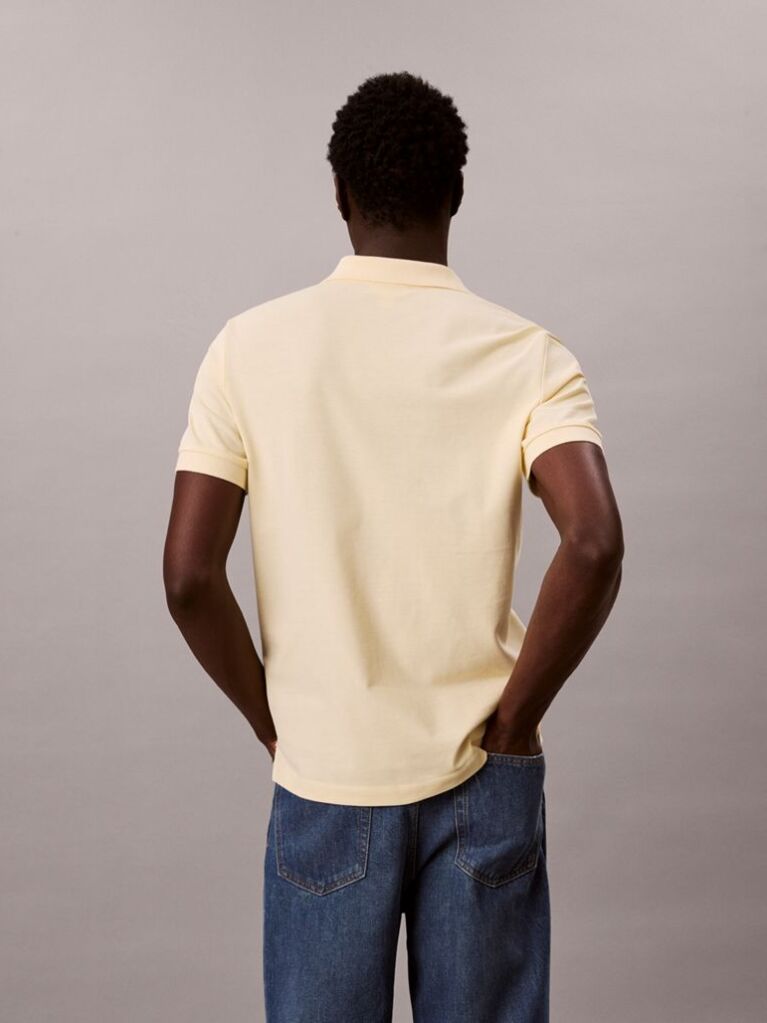 Galben Tricou Polo Din Bumbac Piqué Cu Guler Deschis  Barbati