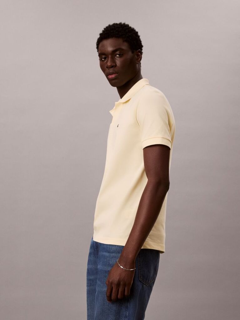 Galben Tricou Polo Din Bumbac Piqué Cu Guler Deschis  Barbati