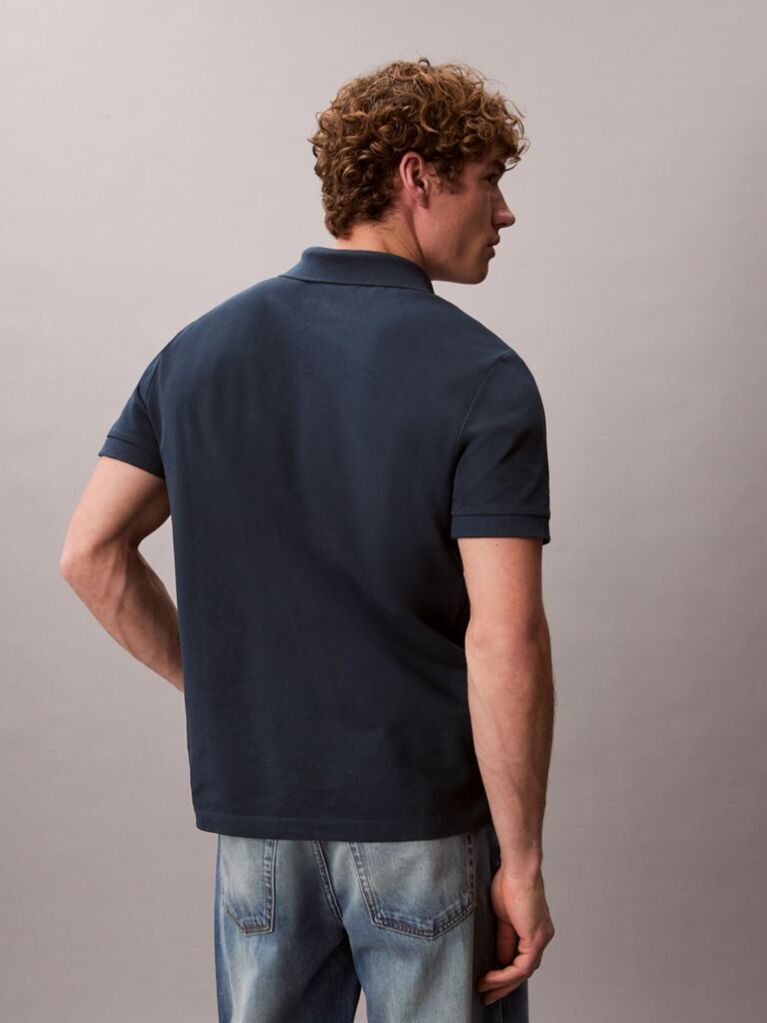 Albastru Tricou Polo Din Bumbac Piqué Cu Guler Deschis  Barbati