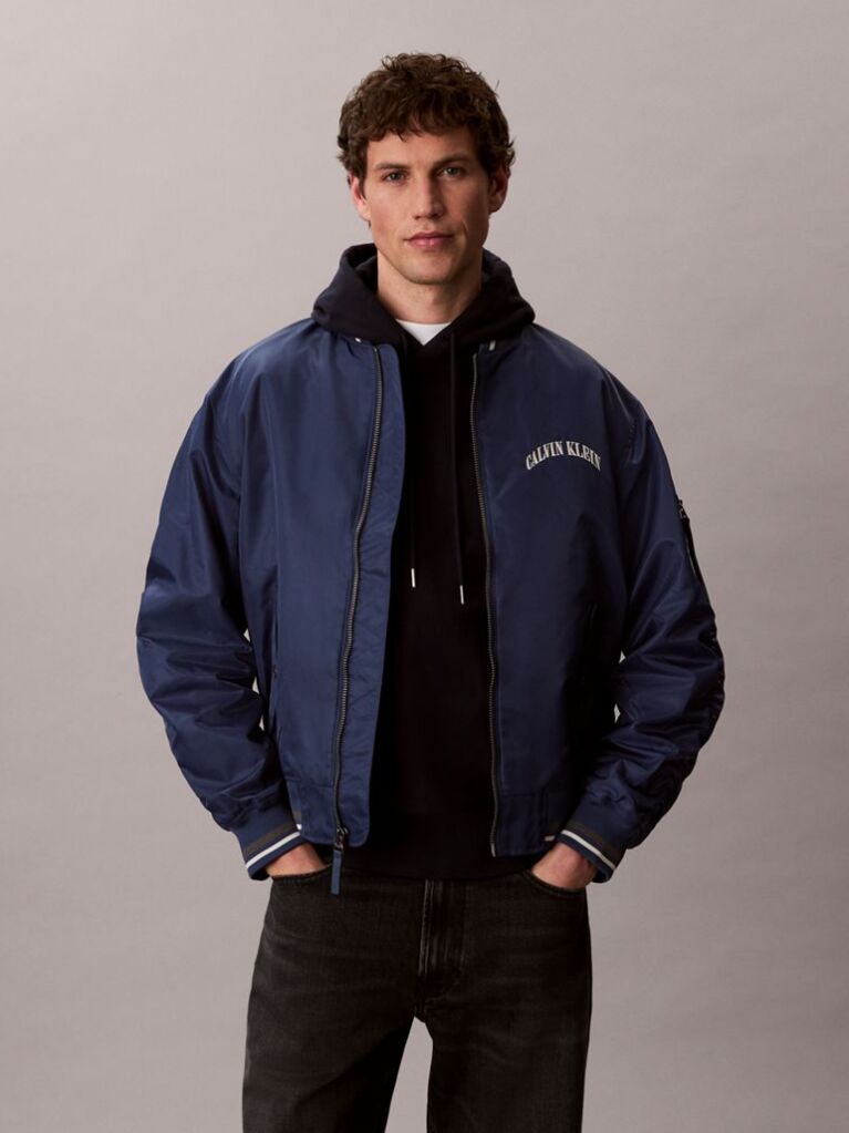 Albastru Jacheta Bomber Cu Logo Varsity  Barbati