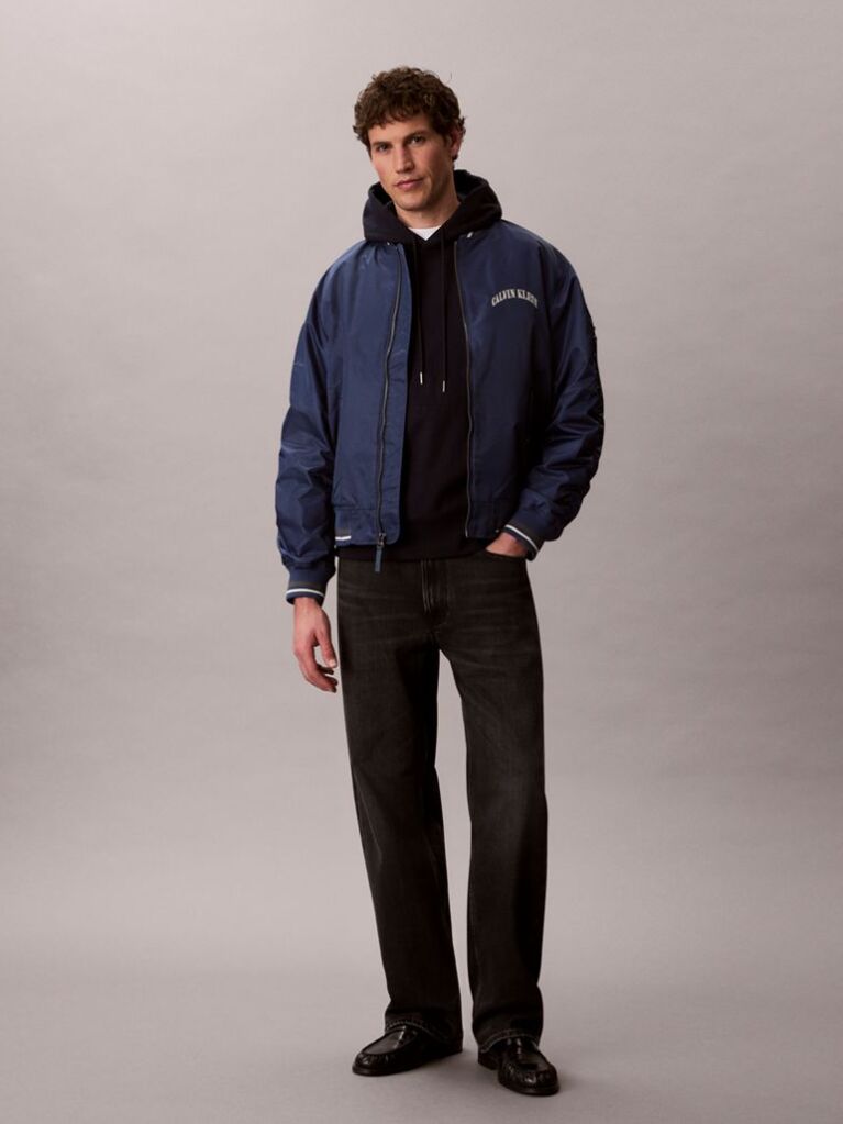 Albastru Jacheta Bomber Cu Logo Varsity  Barbati