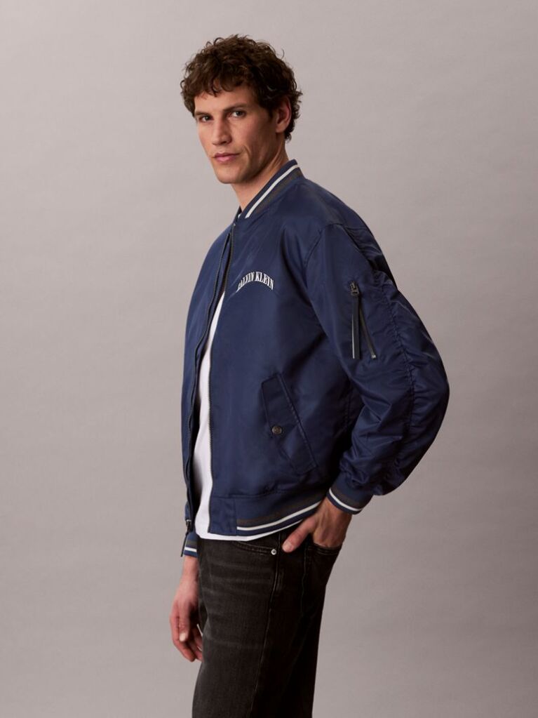 Albastru Jacheta Bomber Cu Logo Varsity  Barbati