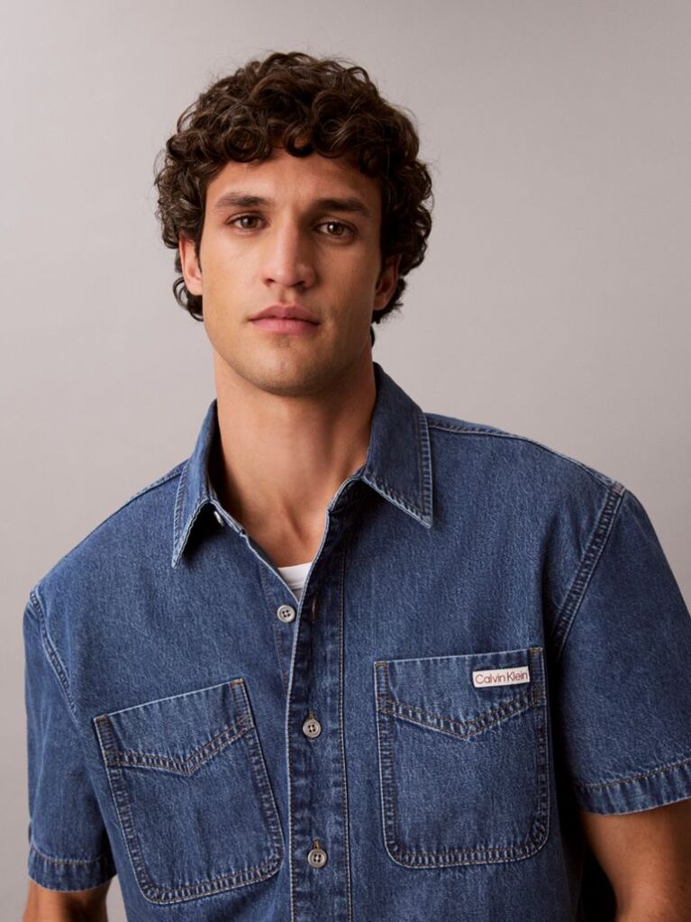 Denim Camasa Denim Cu Maneca Scurta, Croiala Boxy  Barbati