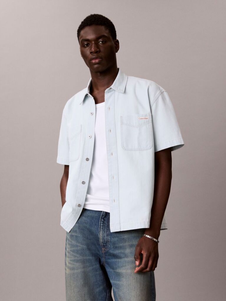 Denim Camasa Denim Cu Maneca Scurta, Croiala Boxy  Barbati