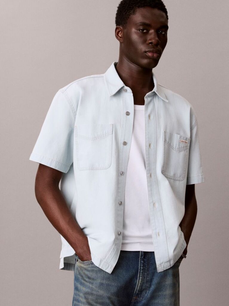 Denim Camasa Denim Cu Maneca Scurta, Croiala Boxy  Barbati