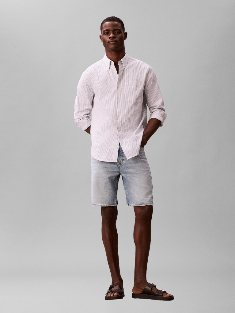 Denim Pantaloni Scurti Din Denim Cu Croiala Slim Si Manseta Intoarsa  Barbati