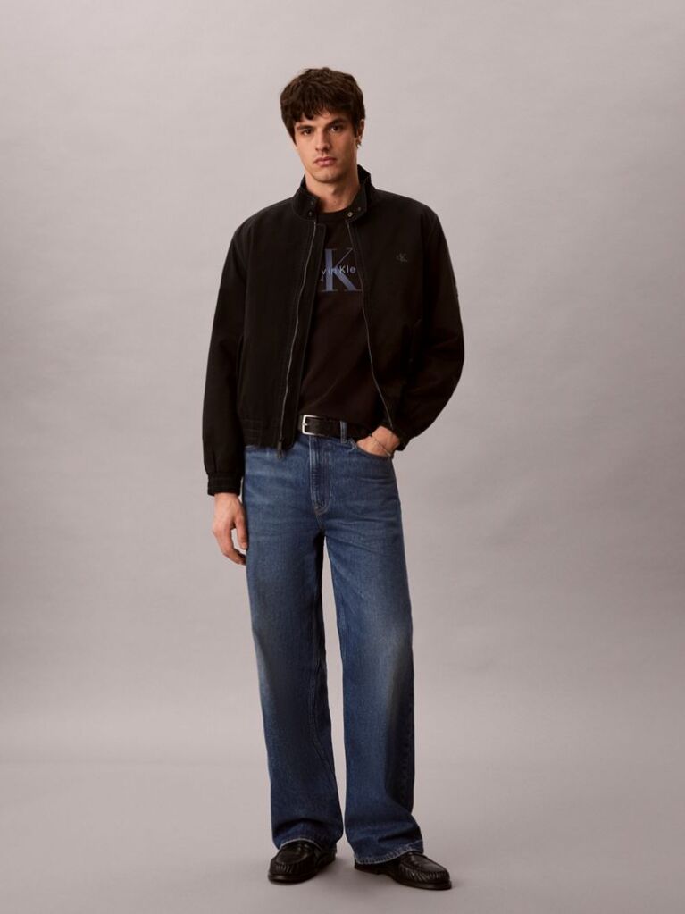 Negru Tricou Din Bumbac Prespalat Cu Monograma  Barbati