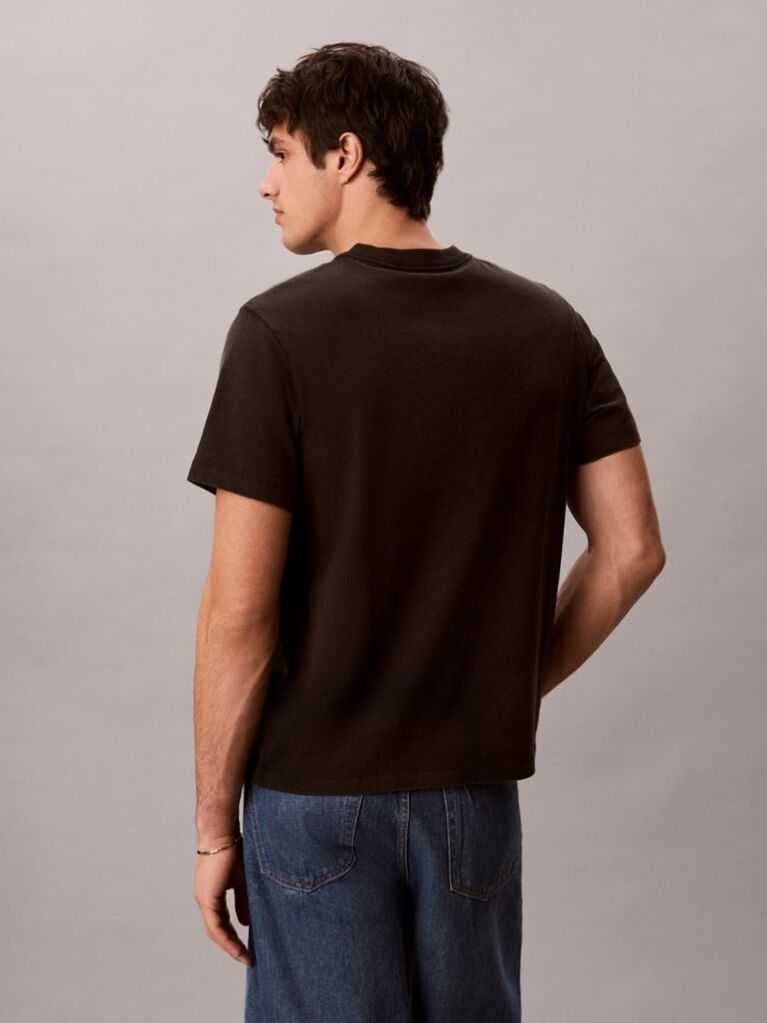 Negru Tricou Din Bumbac Prespalat Cu Monograma  Barbati