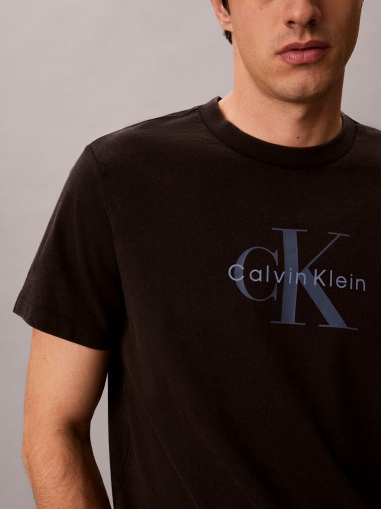 Negru Tricou Din Bumbac Prespalat Cu Monograma  Barbati