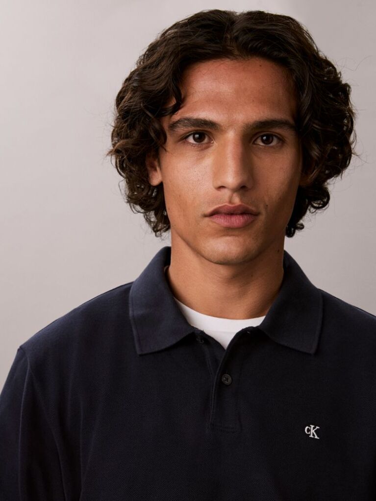 Albastru Tricou Polo Cu Maneca Lunga Si Monograma  Barbati