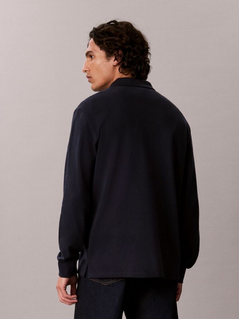 Albastru Tricou Polo Cu Maneca Lunga Si Monograma  Barbati
