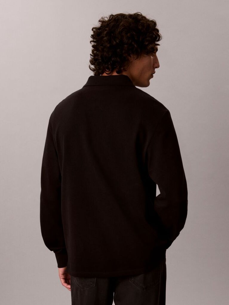 Negru Tricou Polo Cu Maneca Lunga Si Monograma  Barbati