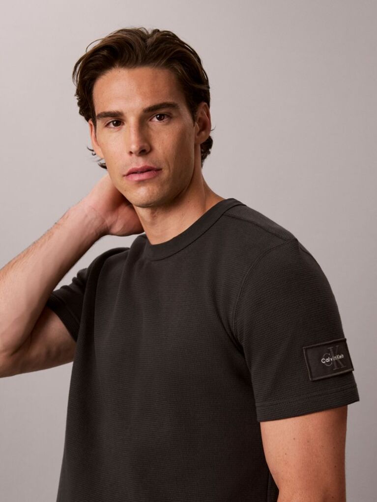 Black Monologo Patch Classic Waffle Knit T-Shirt  Men