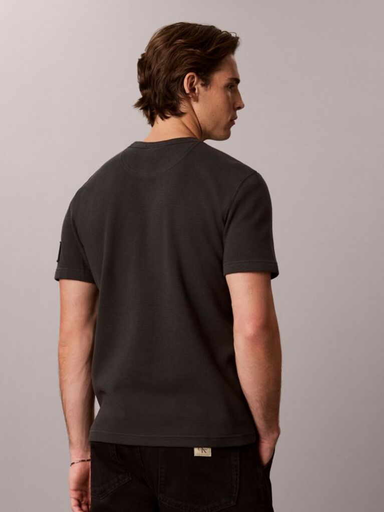 Black Monologo Patch Classic Waffle Knit T-Shirt  Men