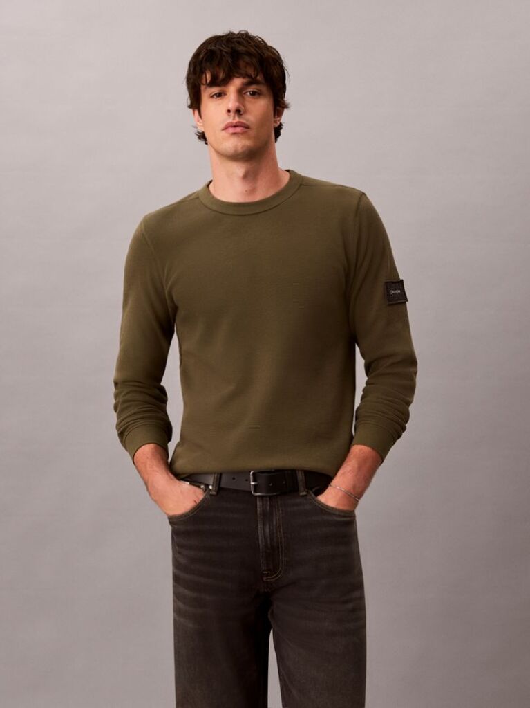 Green Waffle Monologo Long Sleeve T-Shirt  Men