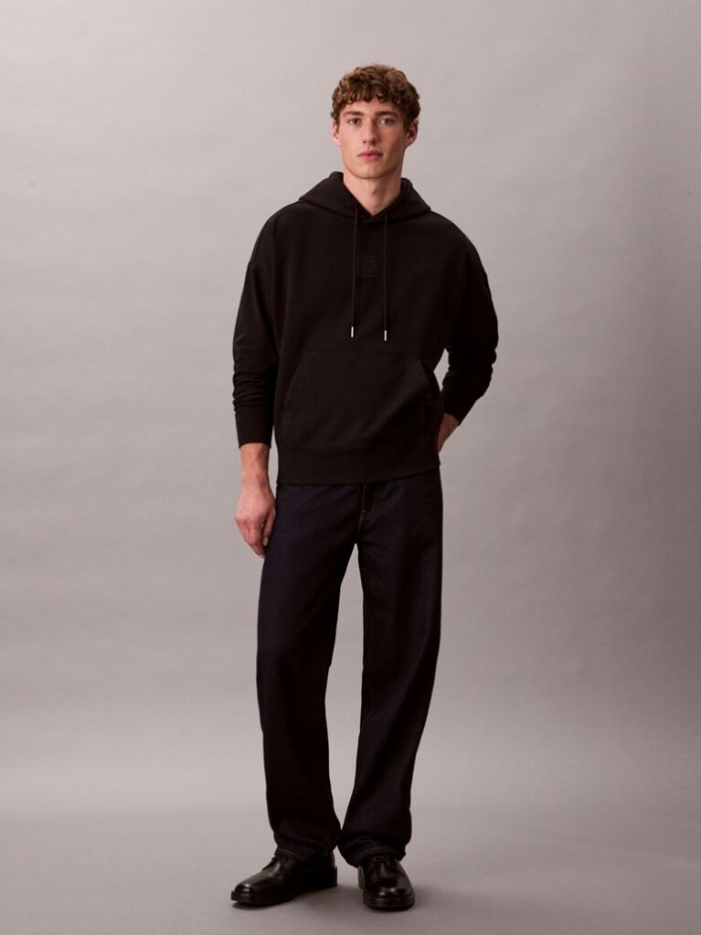 Negru Hanorac Din Terry Premium  Barbati