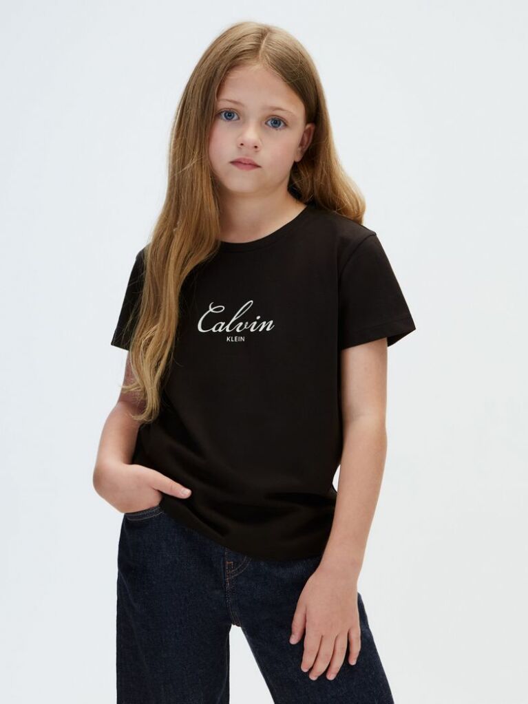 Negru Tricou Cu Logo In Stil Script  Fete