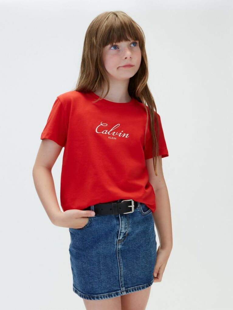 Rosu Tricou Cu Logo In Stil Script  Fete