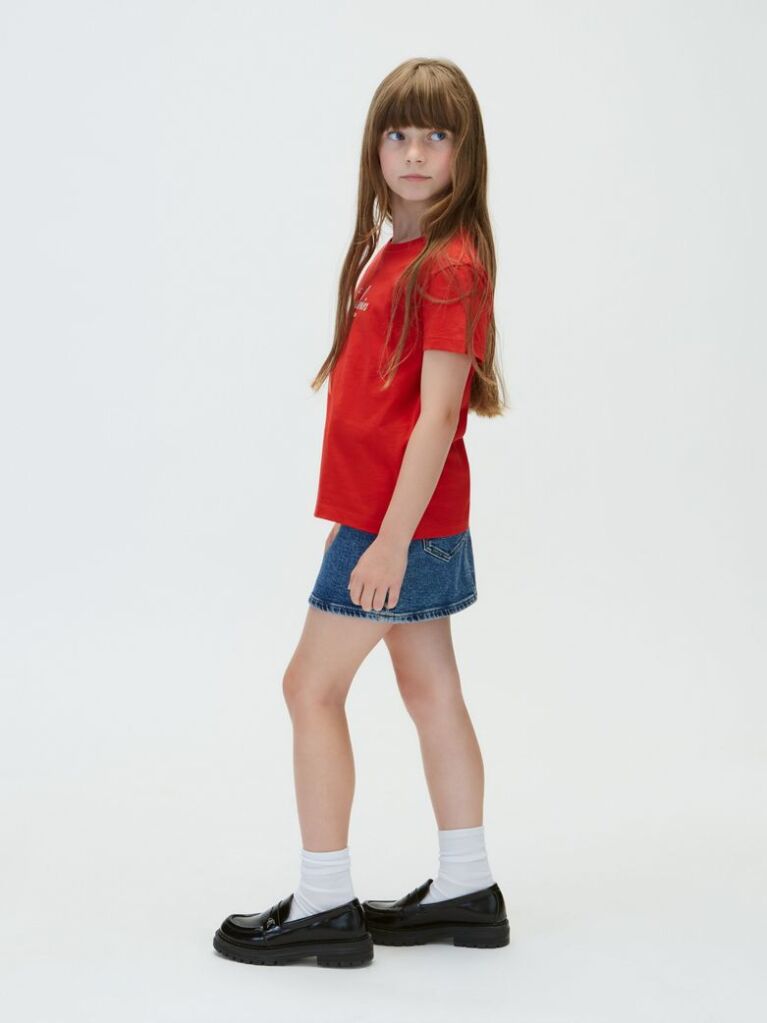 Rosu Tricou Cu Logo In Stil Script  Fete