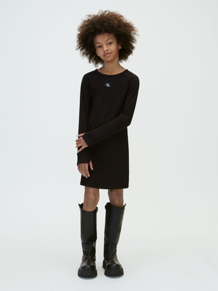 Negru Rochie Mulata Cu Maneca Lunga Din Tricot Reiat  Fete