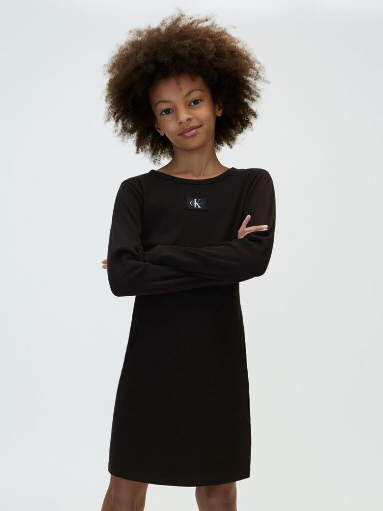 Negru Rochie Mulata Cu Maneca Lunga Din Tricot Reiat  Fete