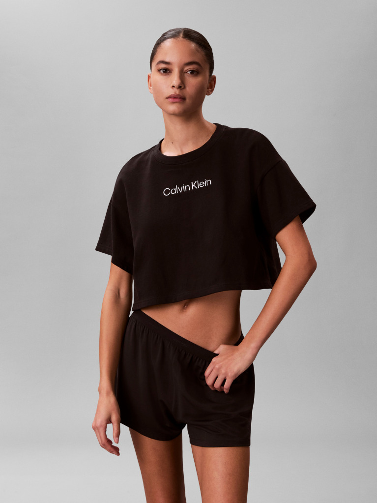 Negru Tricou De Plaja Cropped  Femei