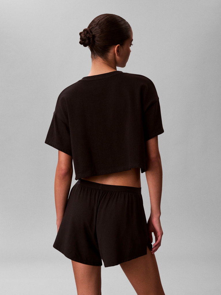 Negru Tricou De Plaja Cropped  Femei