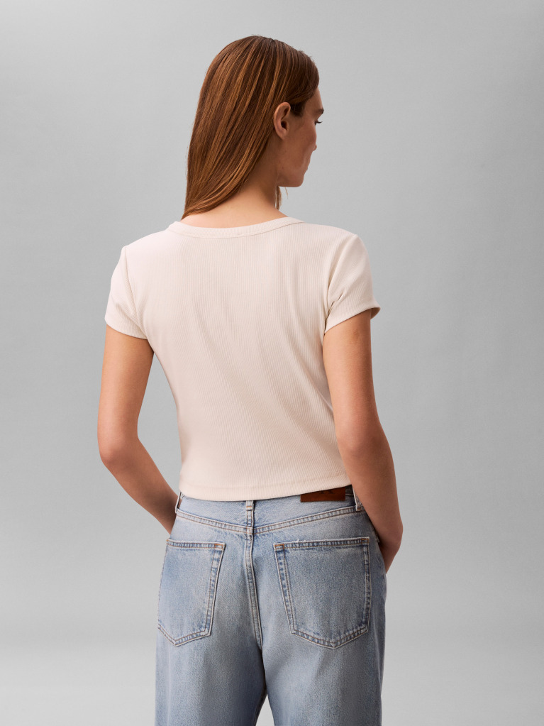 Alb Tricou Slim Din Bumbac Reiat Cu Emblema  Femei