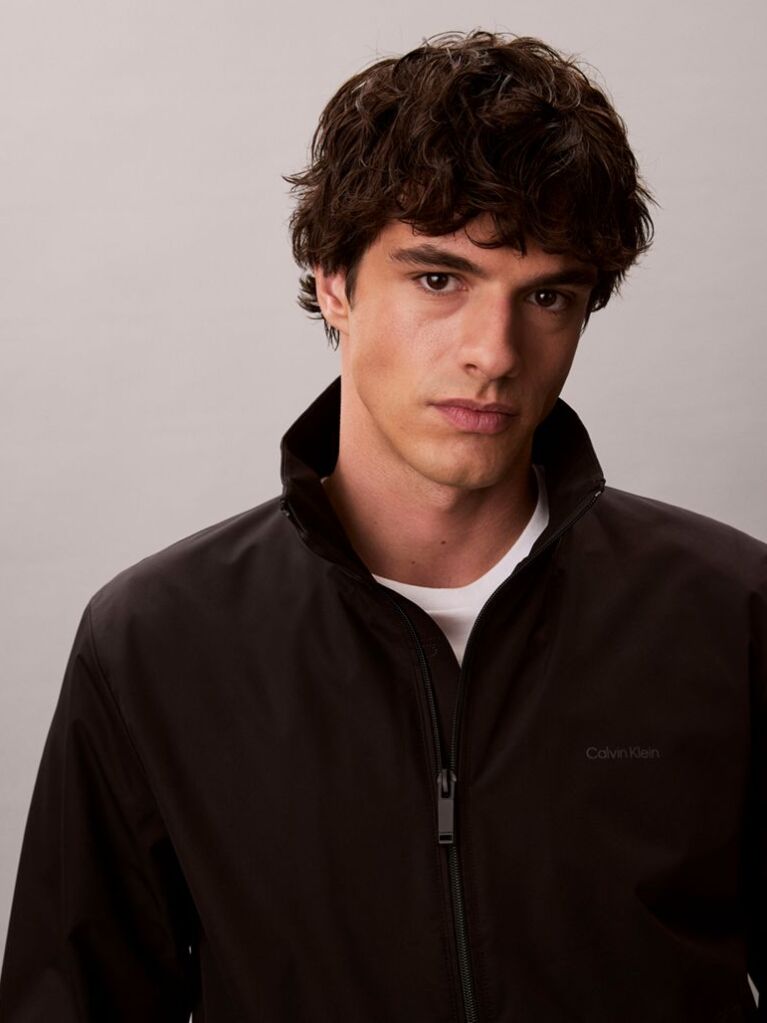 Negru Geaca Windbreaker Cu Fermoar Si Guler Inalt  Barbati
