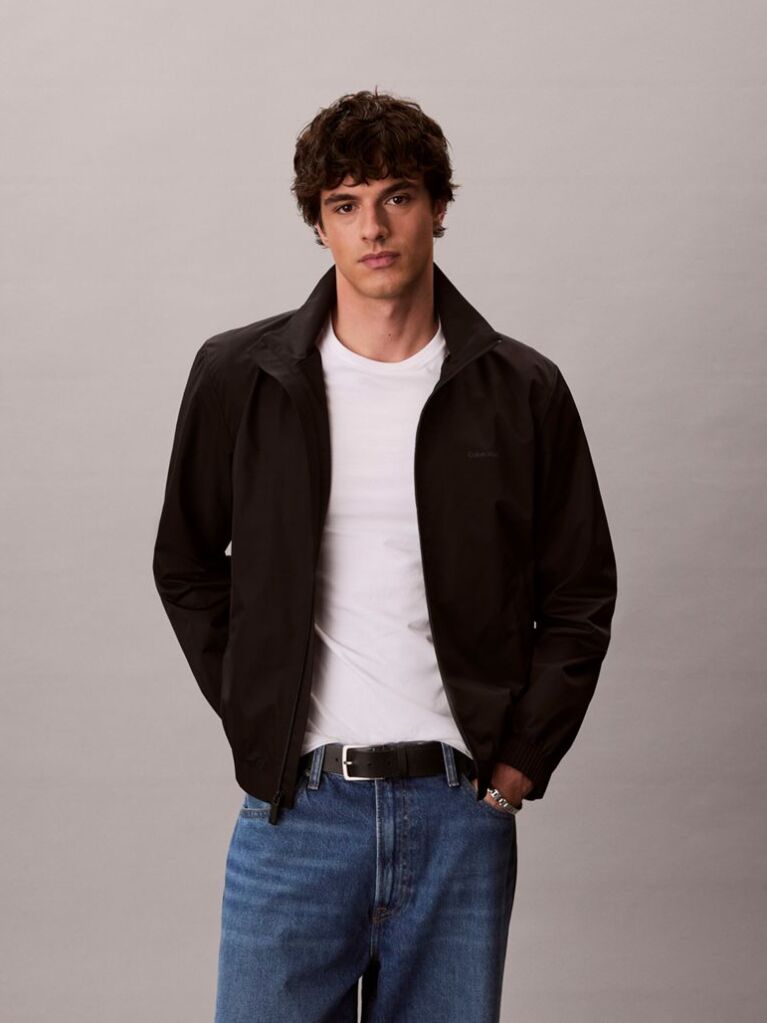 Negru Geaca Windbreaker Cu Fermoar Si Guler Inalt  Barbati
