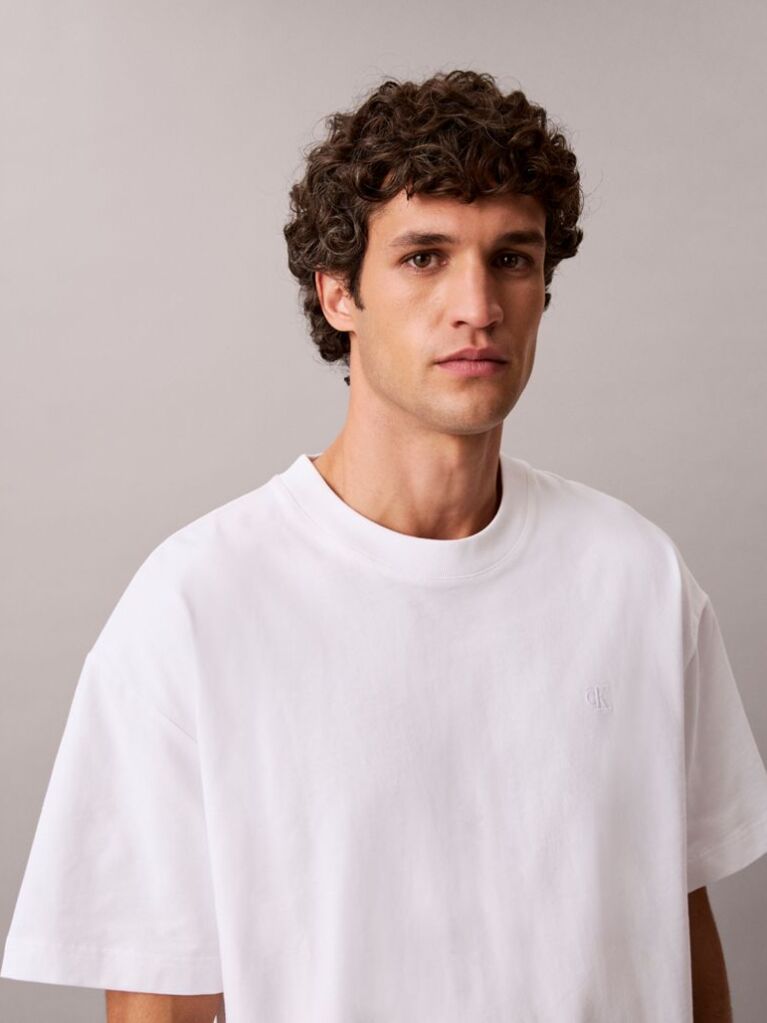 Alb Tricou Oversized Cu Logo Embosat  Barbati