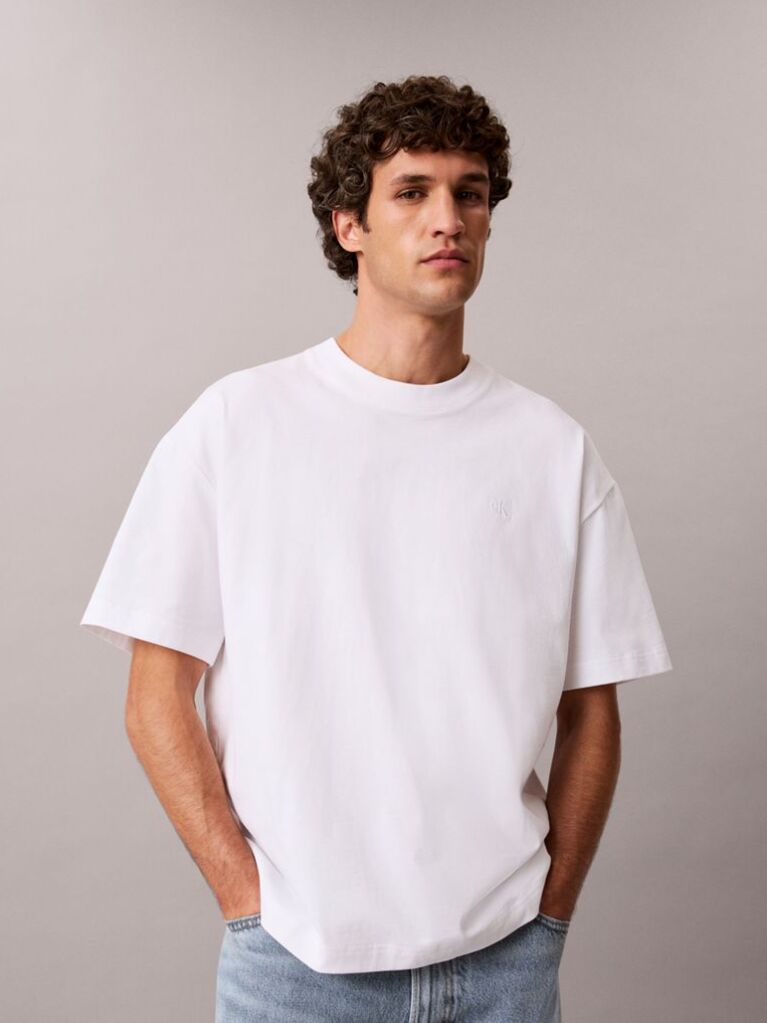 Alb Tricou Oversized Cu Logo Embosat  Barbati