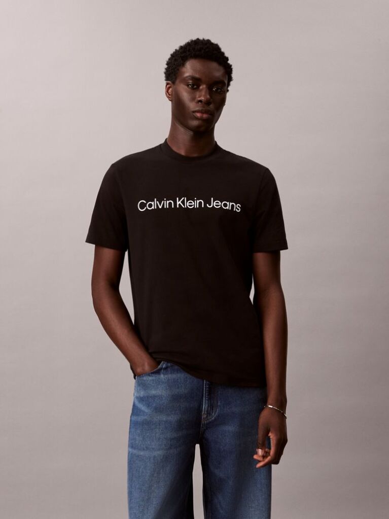 Negru Tricou Cu Logo Linear  Barbati
