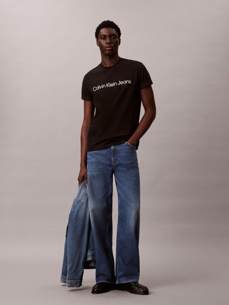 Negru Tricou Cu Logo Linear  Barbati