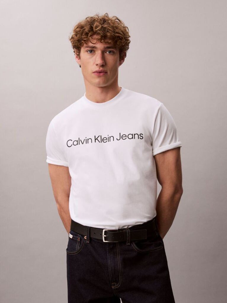 Alb Tricou Cu Logo Linear  Barbati