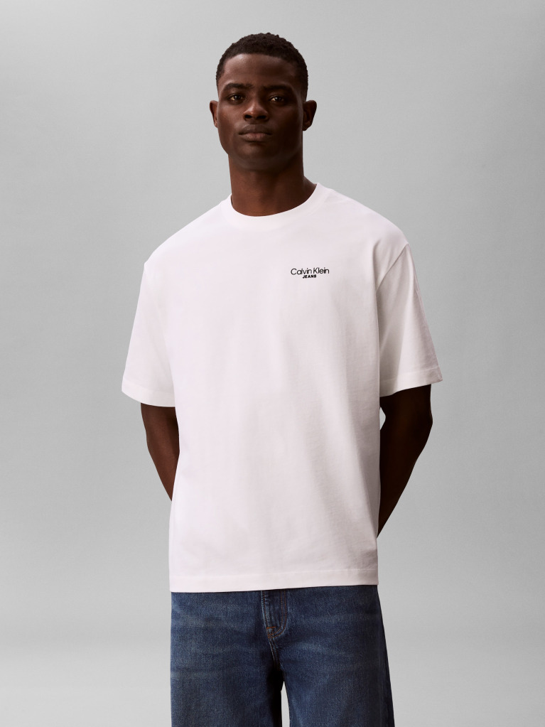 Alb Tricou Cu Logo Pe Spate  Barbati
