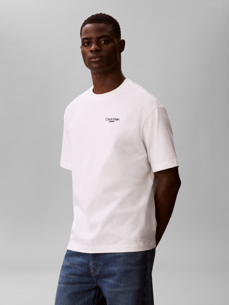 Alb Tricou Cu Logo Pe Spate  Barbati