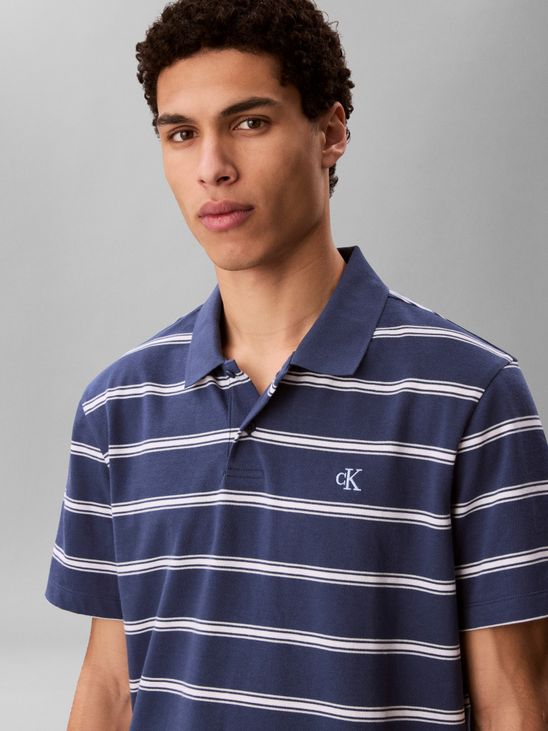 Albastru Tricou Polo Cu Maneca Scurta Din Jersey Cu Dungi  Barbati