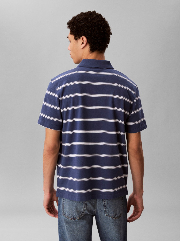 Albastru Tricou Polo Cu Maneca Scurta Din Jersey Cu Dungi  Barbati