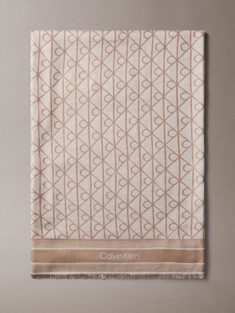 Bej Esarfa Patrata Din Modal Jacquard Cu Emblema  Femei