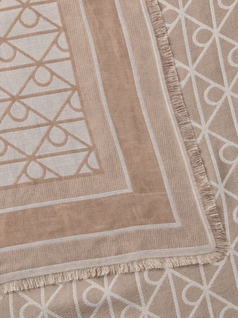 Bej Esarfa Patrata Din Modal Jacquard Cu Emblema  Femei